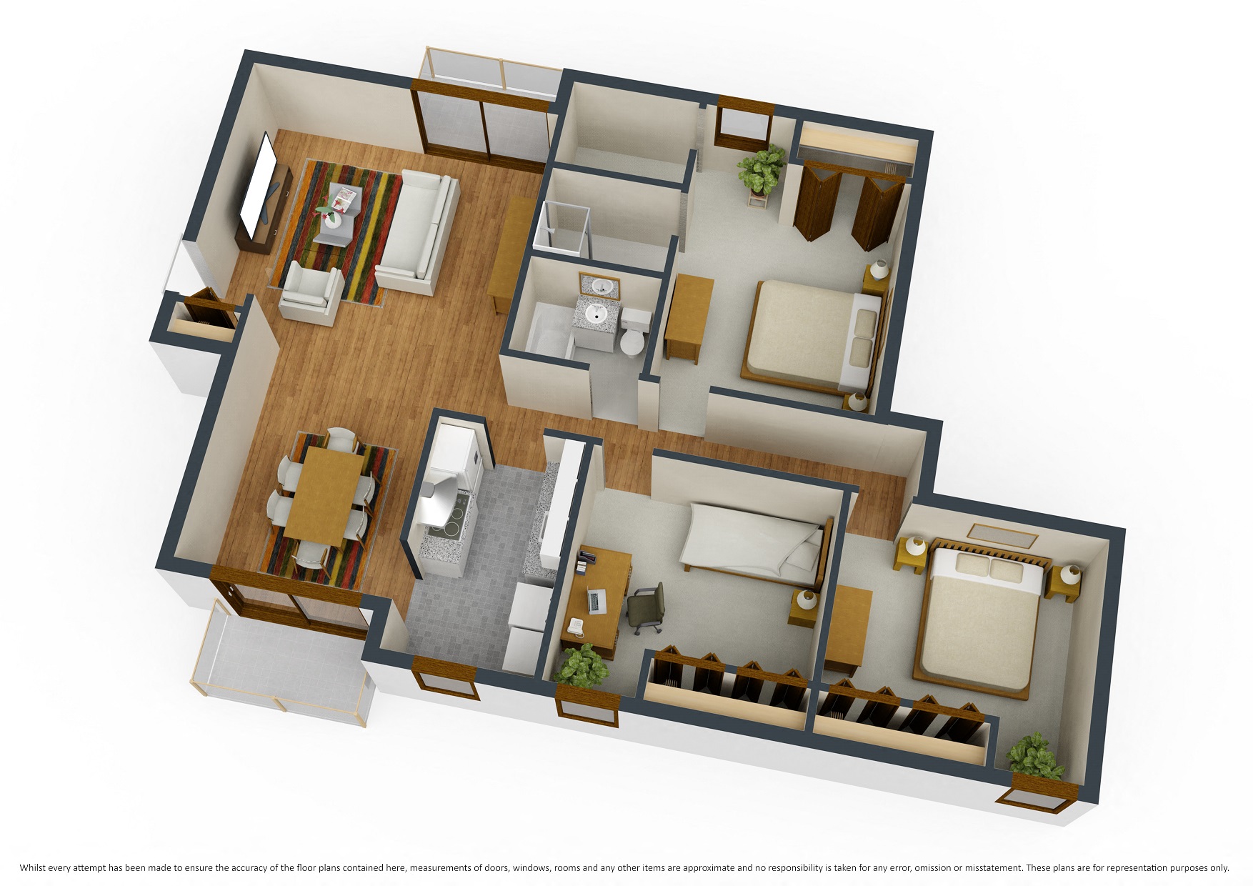 Floor plan for 3 beds, 2 baths, 1130 sqft